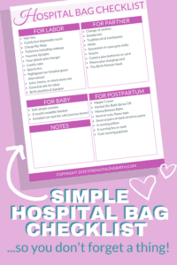 Image of a simple hospital bag checklist