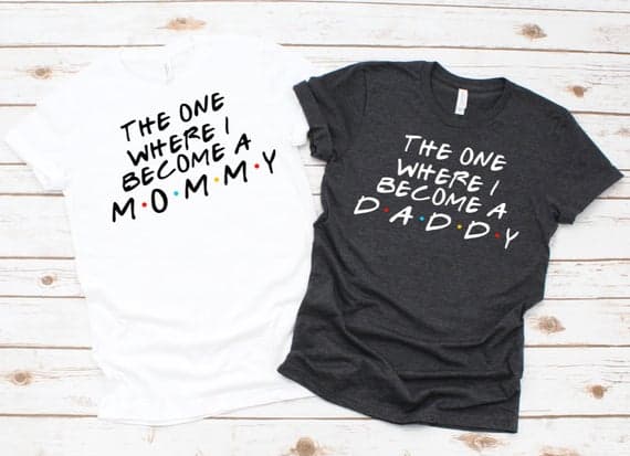 Cute Pregnancy Announcement Shirts for couples fans of Friends TV show