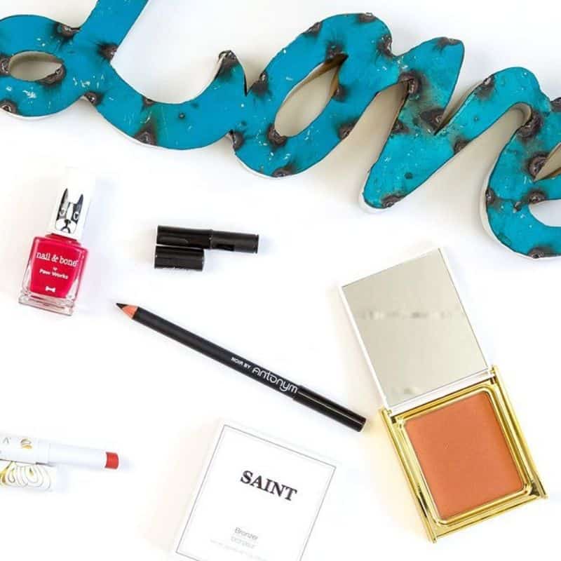 Flat Lay of beauty items with word Love