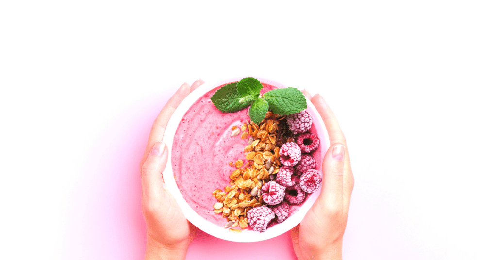 A yummy pink smoothie bowl sounds great when you have morning sickness and don't know what to eat